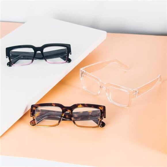 3-Pack Oversized Readers Trendy Thick Frames in Clear, Tortoise, and Black Ombre - Picture 6 of 6